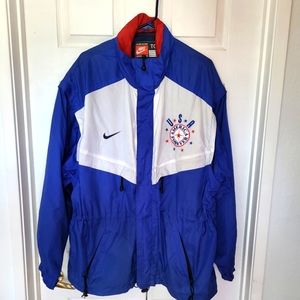 Vintage Nike USA Olympic Men's XL Red, White, and Blue Windbreaker Jacket W/Hood
